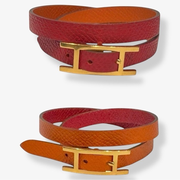 Hermes Behapi Double Tour Epsom Leather Reversible 2 Tone Bracelet Hapi Closure - Picture 3 of 14